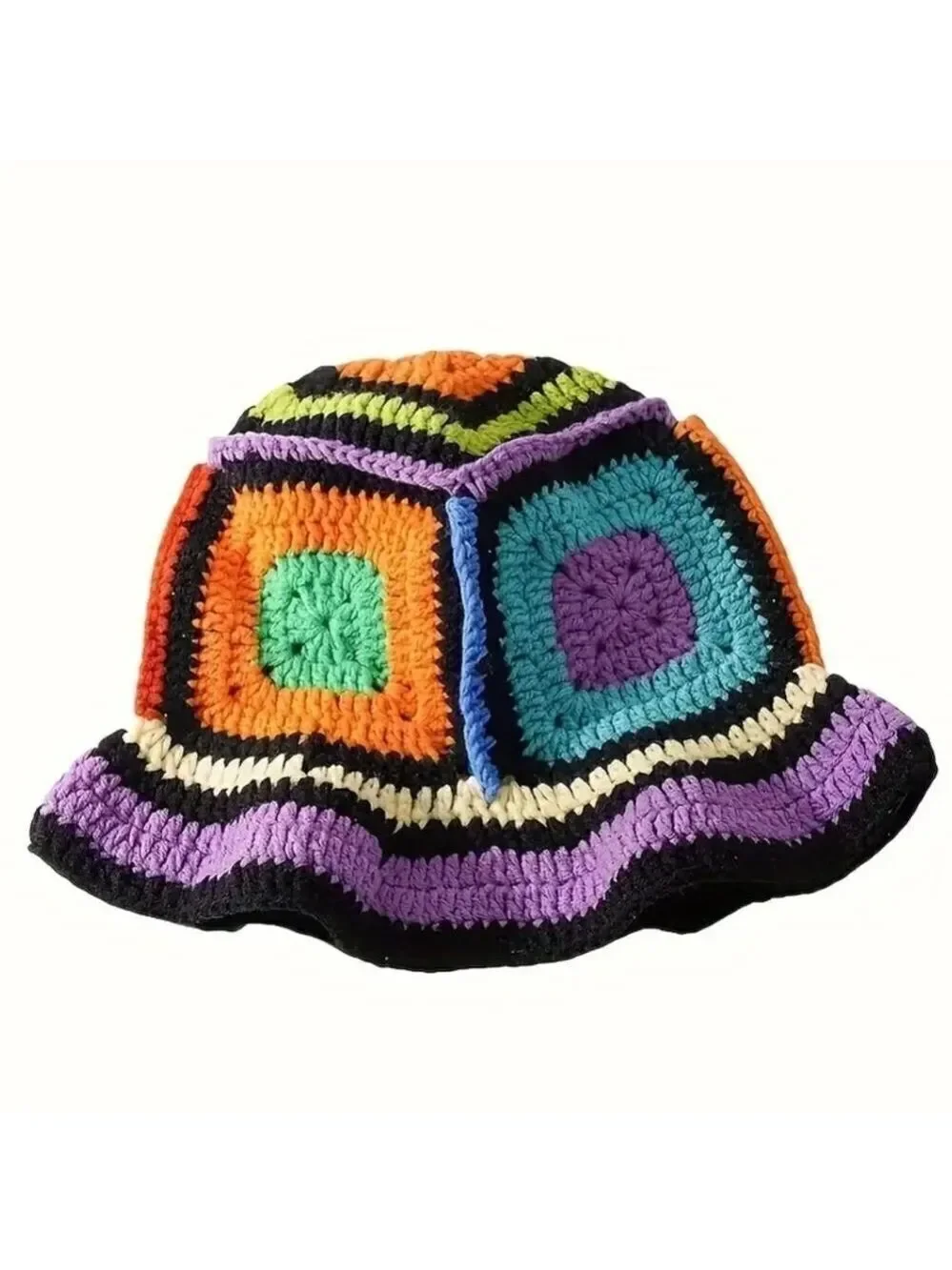 Unisex Crochet Bucket Hat Plaid Sun Hat Handmade